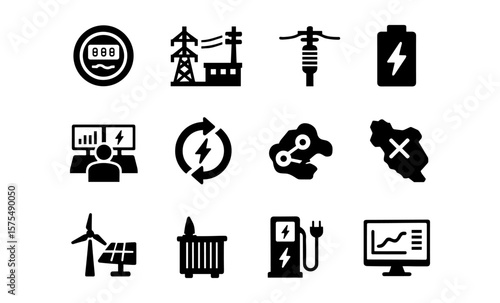 Smart grid icon set featuring energy solutions and infrastructure