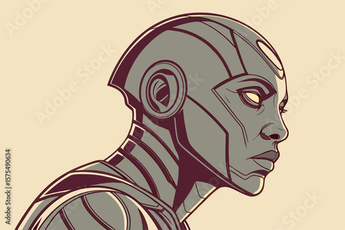 Futuristic cybernetic humanoid portrait with abstract geometric elements