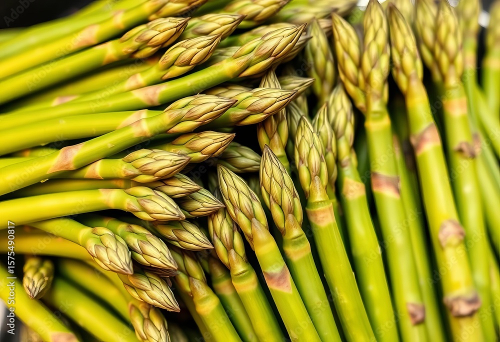 Fototapeta premium Vibrant green asparagus spears, tightly clustered, showcasing texture and detail, cooking, photography