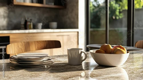 Wallpaper Mural Sunlight illuminating modern kitchen table with fruit and dishes Torontodigital.ca