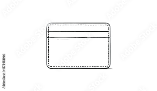 "Minimal Cardholder Wallet Vector – Thin Outline Front View on White Background"