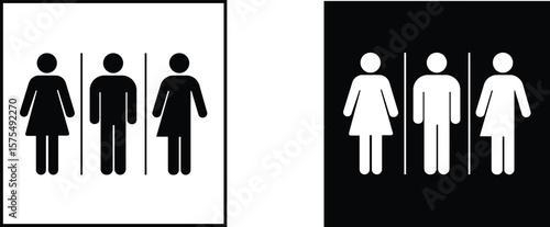 Sign All Gender Restroom Sign .White frame and black round frame.Vector Illustration..eps