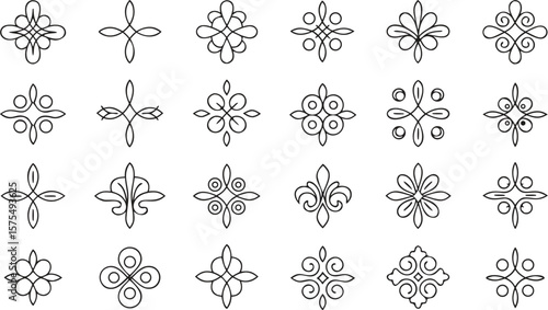 TwentyFour Black Line Art Floral and Abstract Ornament Designs on a White Background