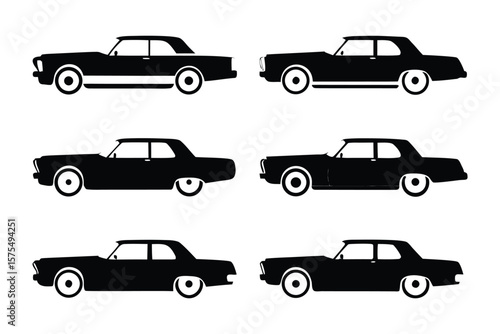 Classic Car Silhouettes: A collection of sleek, monochromatic silhouettes of classic cars, each capturing the essence of timeless automotive design.