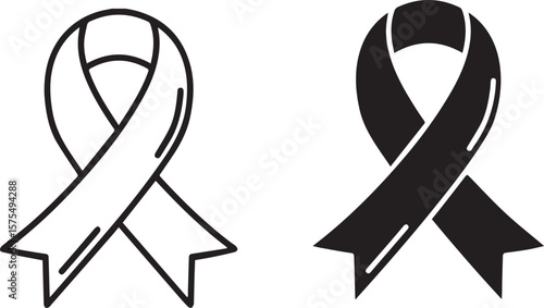 black ribbon, awareness , cancer ribbon, health symbol, monochrome icon vector illustration 