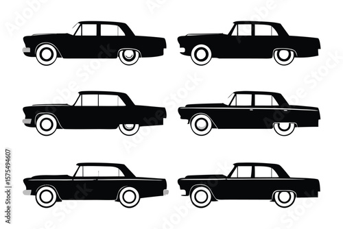 Vintage Car Silhouette: A collection of classic vintage car silhouettes in elegant black, showcasing the timeless design and appeal of these iconic vehicles.