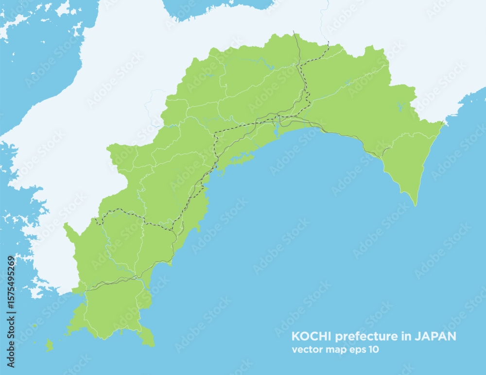 Obraz premium 日本の高知県の緑色のシンプルなロードマップ