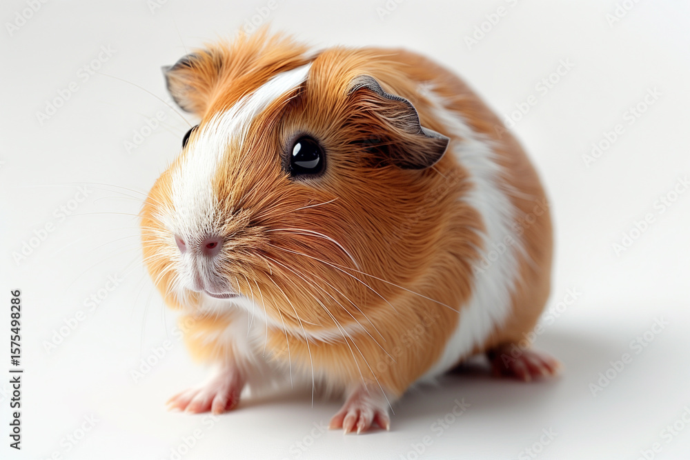 guinea pig sitting and looking on a white background guinea pig sitting and looking on a white background