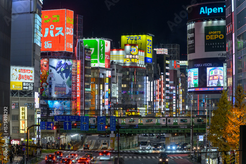 Cyberpunk-Inspired Nightscape of Shinjuku in Tokyo, Japan with Neon Lights and Urban Energy