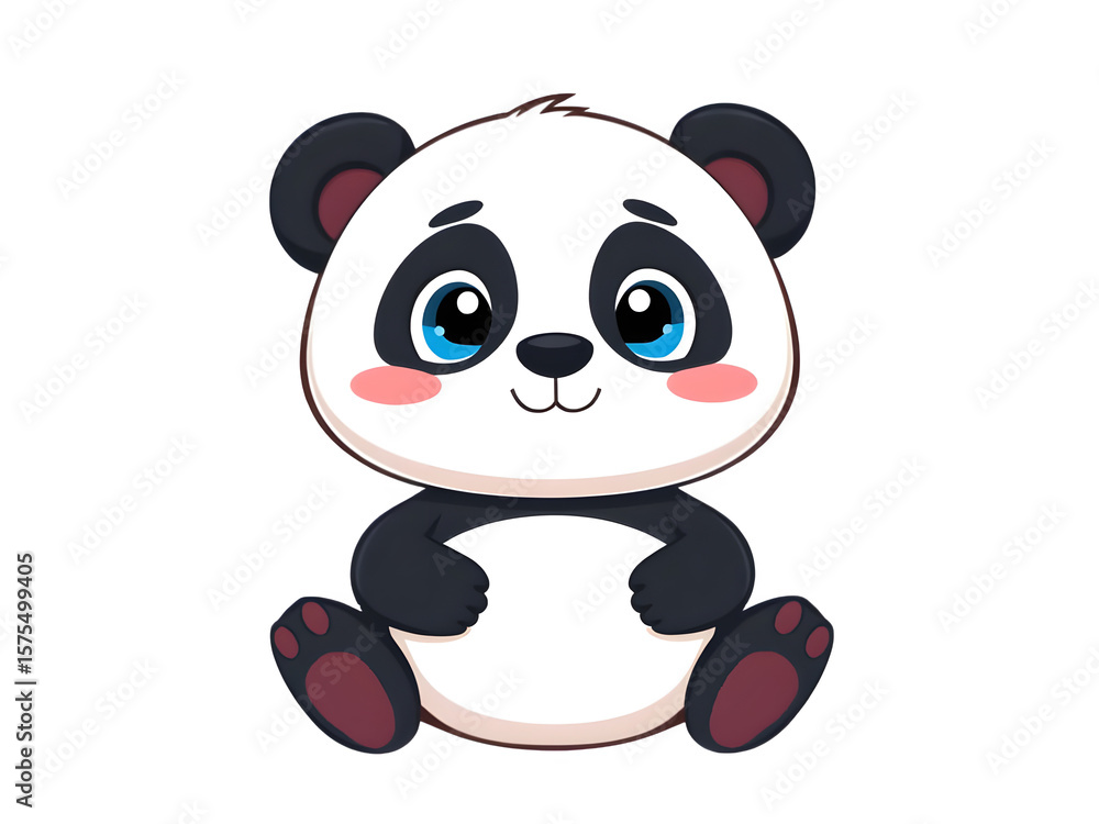 Obraz premium Cute cartoon panda bear sitting on a transparent or white background. Ideal for tattoos, print on demand products, wall art, wallpaper, and stickers.