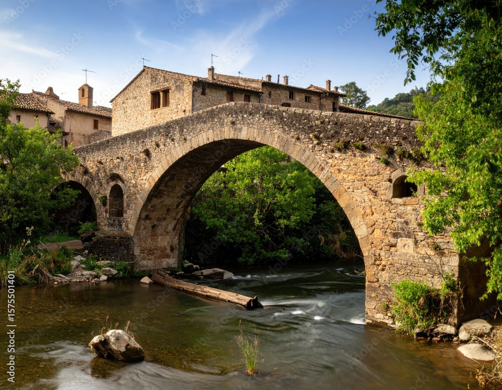 Fototapeta premium Ancient stone bridge over a flowing river