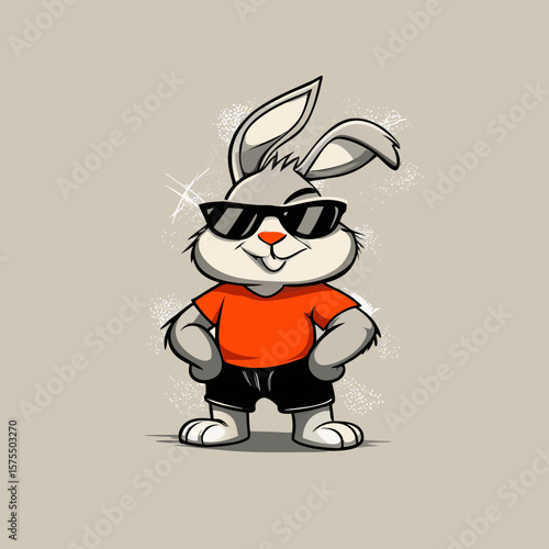 A stylish rabit with attitude, rocking shades, a red tee, and street-smart confidence vector	