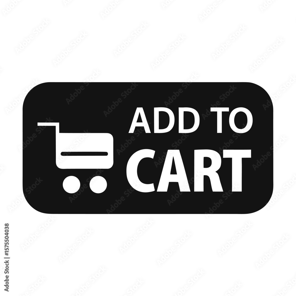 Black rectangle button with add to cart text for online shopping and e commerce promotions Black rectangle button with add to cart text for online shopping and e commerce promotions
