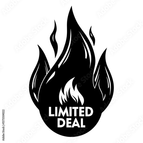 Black flame icon with special limited deal text on a white background