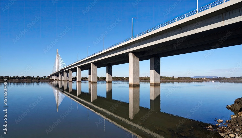 Bridge over calm river, perfect reflection Bridge over calm river, perfect reflection