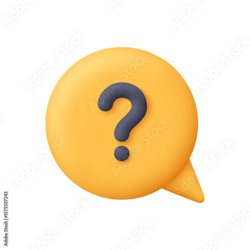 Yellow speech bubble with a black question mark. FAQ, customer support, help concept. 3d vector icon. Cartoon minimal style.