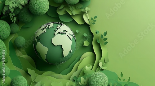 World Environment Day Banner - Blossoming Globe in Springtime. Globe surrounded by spring flowers on verdant background.