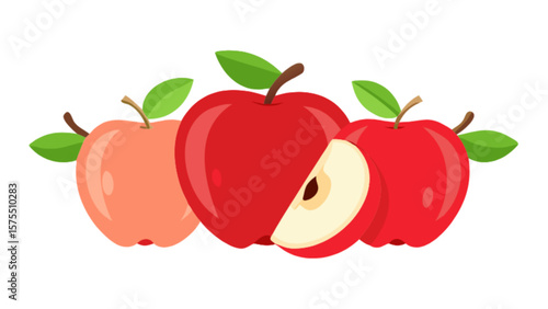 Fresh apple fruit vector illustration featuring red apple, sliced apple, and pink apple for healthy eating