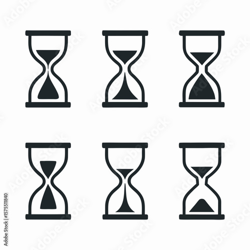 Sandglass icons showcasing time passing, suitable for timer graphics, deadline symbols, or clock metaphors