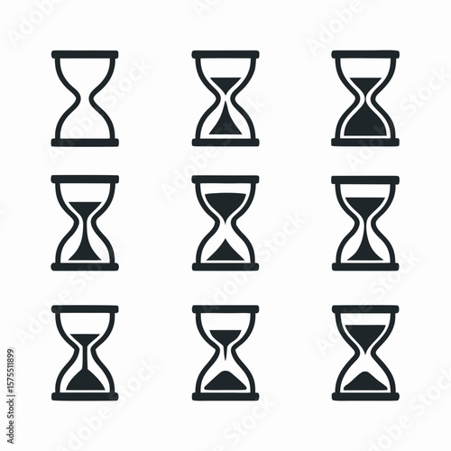 Simple hourglass icons represent the passage of time, useful for web design, user interfaces, and presentations needing time symbols.