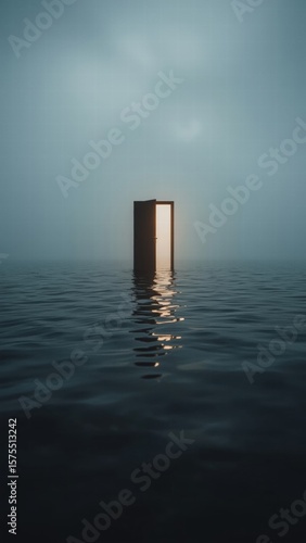 Half door open standing in the middle of a vast ocean