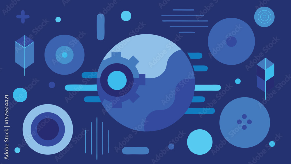 Obraz premium Abstract blue geometric elements forming modern techy composition on dark background