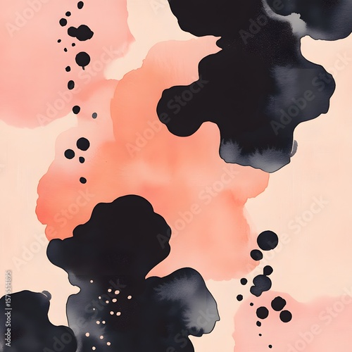 Abstract Watercolor Peach Black Floral Design