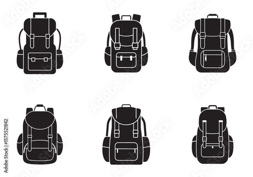 set of hiking backpack icon silhouette  vector illustration