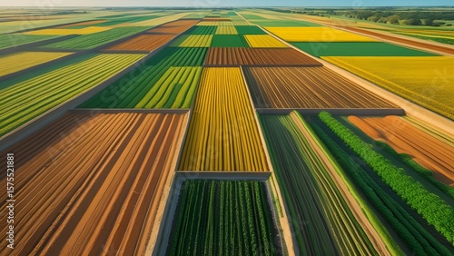 Aerial view of expansive agricultural fields
