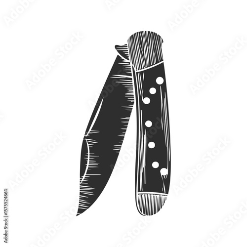 Pocket Knife Silhouette Illustration. Outdoor Tool And Survival Gear Concept. Isolated Vector Illustration