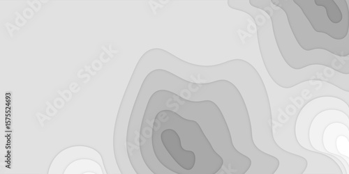Paper cut topography relief imitation, white grey colors multi layers banner. Abstract water flowing liquid texture art design, origami paper cut layer smooth shape vector illustration.