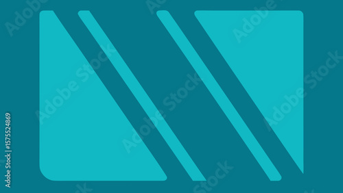 Abstract geometric composition of teal and turquoise shapes with rounded corners and angled lines