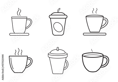 set of coffee cup icon line art vector illustration