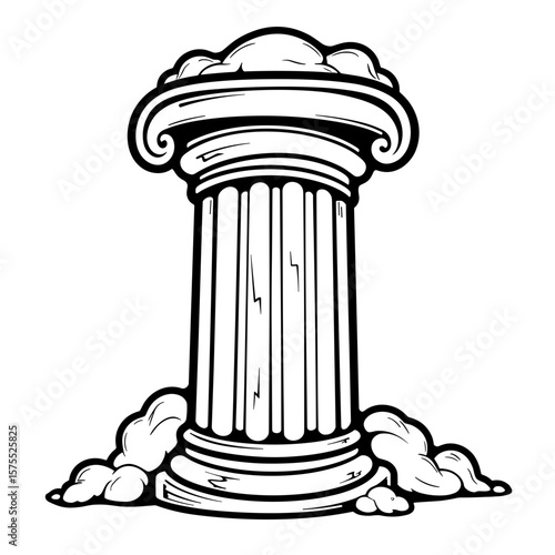 Hand-drawn column with cloud base, children's coloring book page design