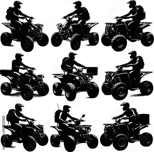ATV silhouettes. Sportsman riding quad bike silhouettes. EPS 10 version.