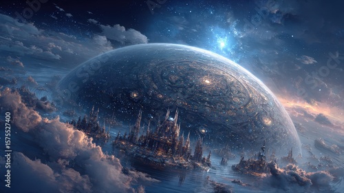 Futuristic City on a Glowing Planet Among the Stars