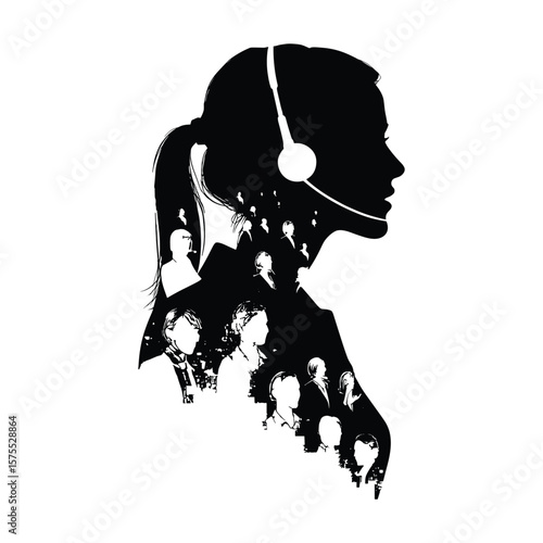Double Exposure of Woman with Technology Elements