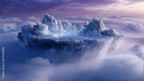 Crystal Island Floating Above Clouds: A Dreamlike Fantasy Landscape