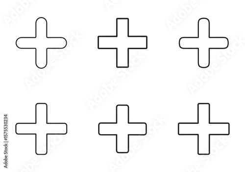 set of plus icon line art vector illustration