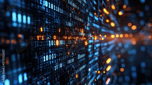 Digital encryption code matrix background with security algorithm, glowing numbers, and cyber protection theme