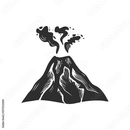 Volcanic Eruption Silhouette Illustration. Natural Disaster And Geology Concept Isolated Vector Illustration
