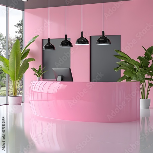 Modern Pink Reception Desk Office Interior Design