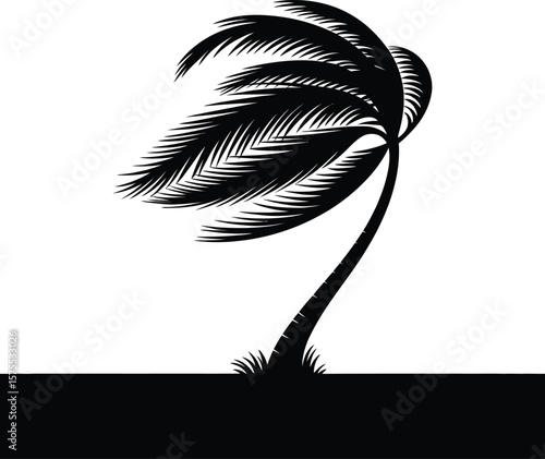 Swaying palm tree silhouette black and white tropical