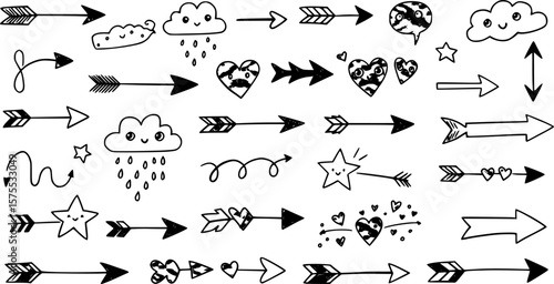 Hand drawn arrow pointing cute element.
