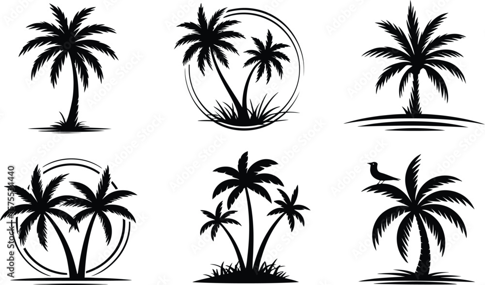 Fototapeta premium Tropical palm trees and bird silhouette beach
