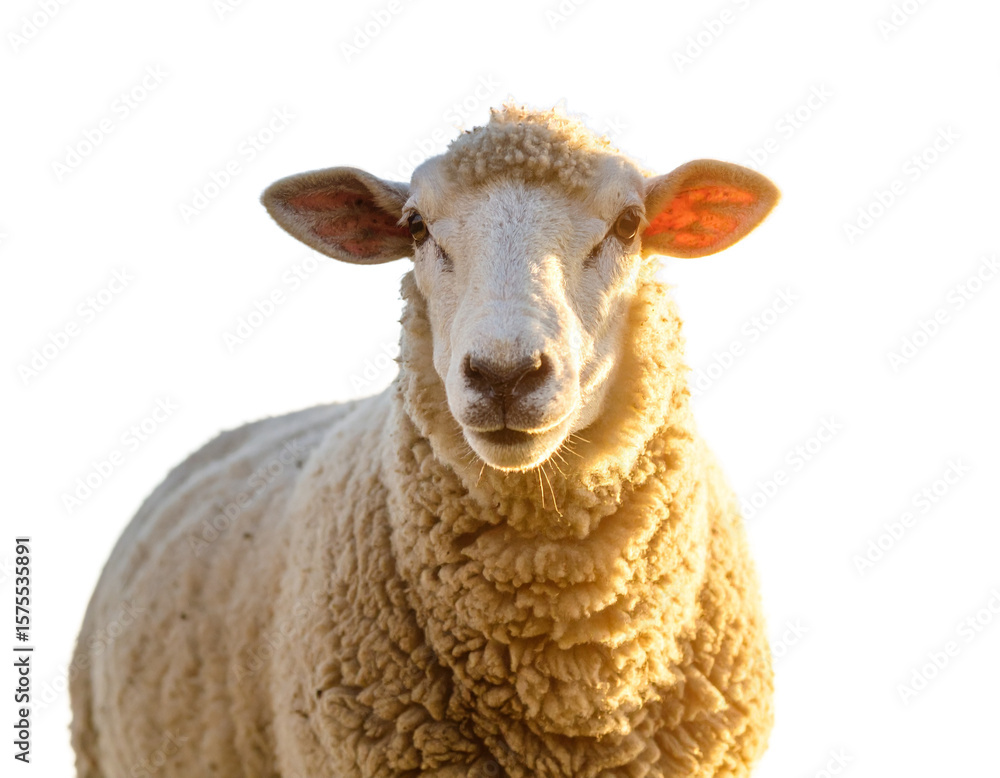 Obraz premium Fluffy White Sheep Standing in an Isolated Setting