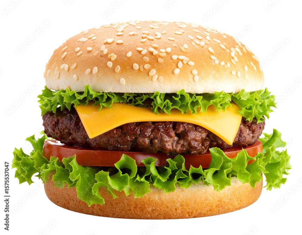 Realistic cheeseburger with melted cheese and lettuce Realistic cheeseburger with melted cheese and lettuce