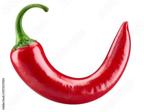 Curved Red Chili Pepper Isolated on White Background