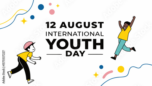 Celebrating international youth day on august 12th with joyful diverse young people and festive abstract elements