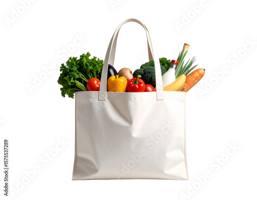 Reusable Cloth Bag with Fresh Groceries Isolated Background